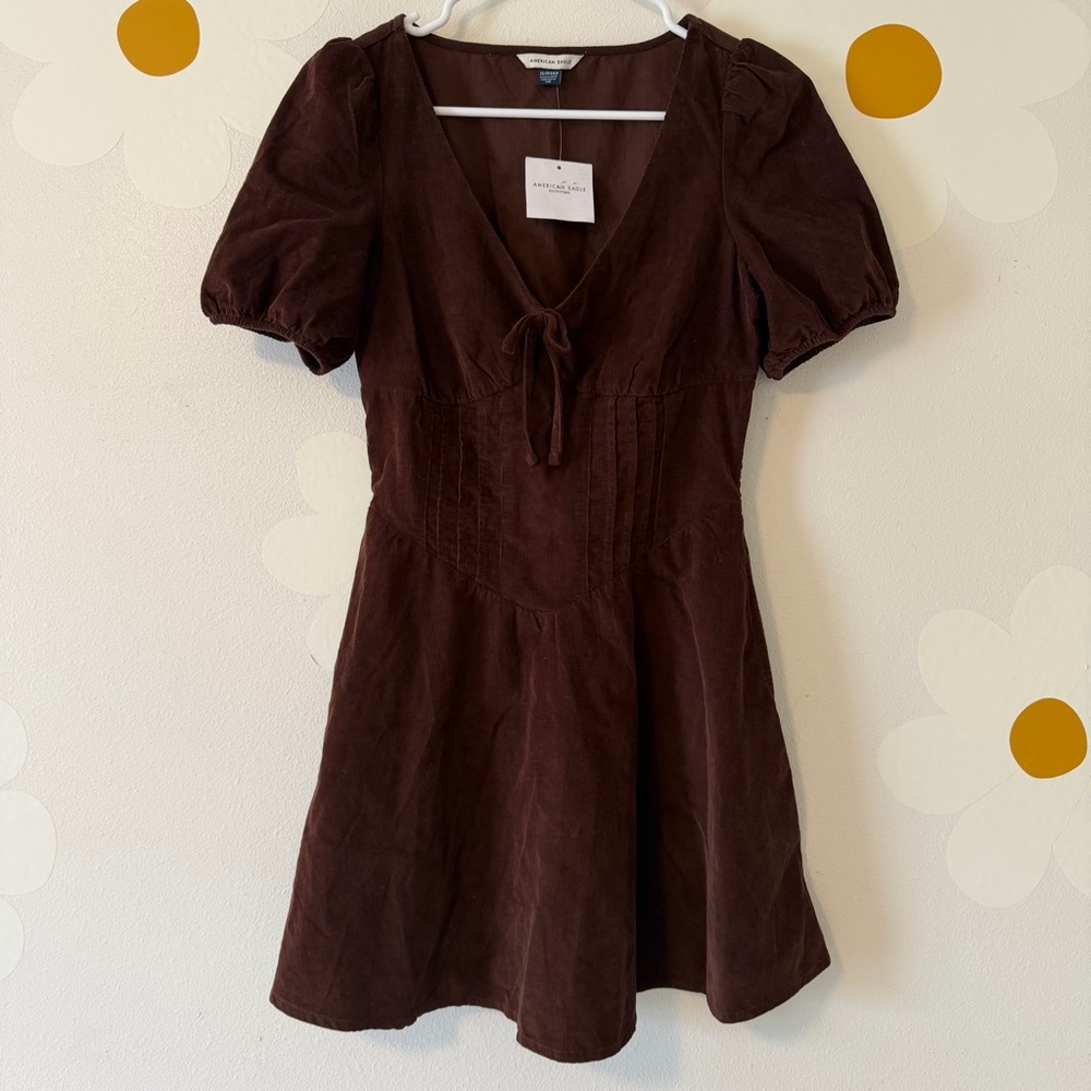NWT American Eagle Brown Corduroy V-Neck Basque Waist Mini Dress *flaw - Picture 4 of 12